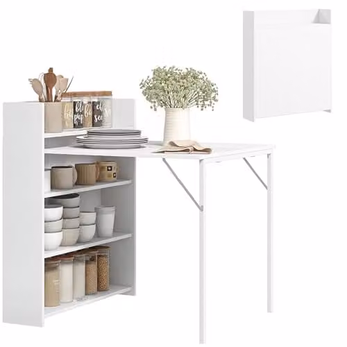 HOMCOM Folding Dining Table with 4-Tier Shelves in White – 1