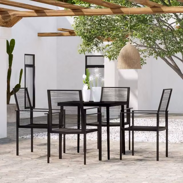 Berkfield Home 5 Piece Modern Garden Dining Set in Matt Black Metal and Rattan