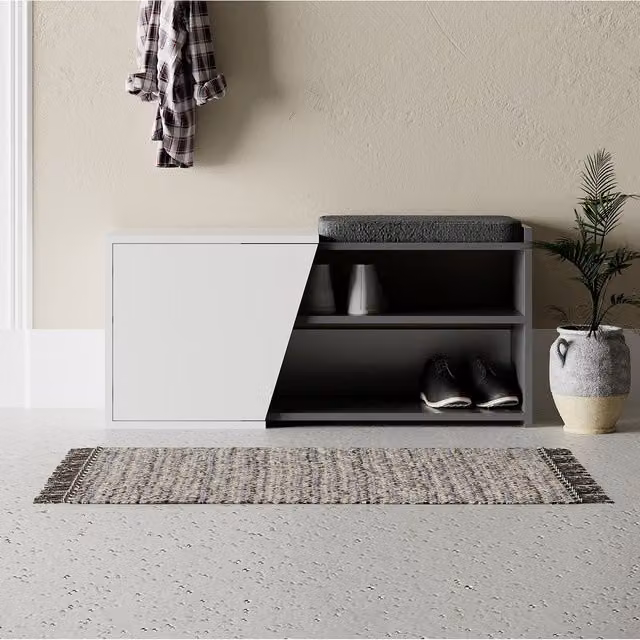 Decortie Fiona Modern Shoe Storage Bench with Cushioned Fabric Seat in White – 1