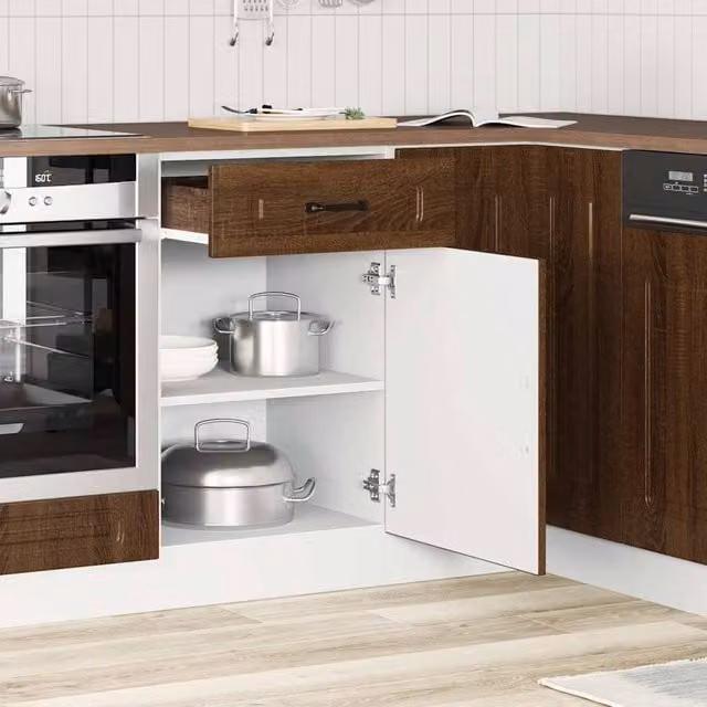 Berkfield Home Kalmar Kitchen Base Cabinet in Brown Oak Engineered Wood, W/D/H: 46.0 x 50.0 x 81.5 cm