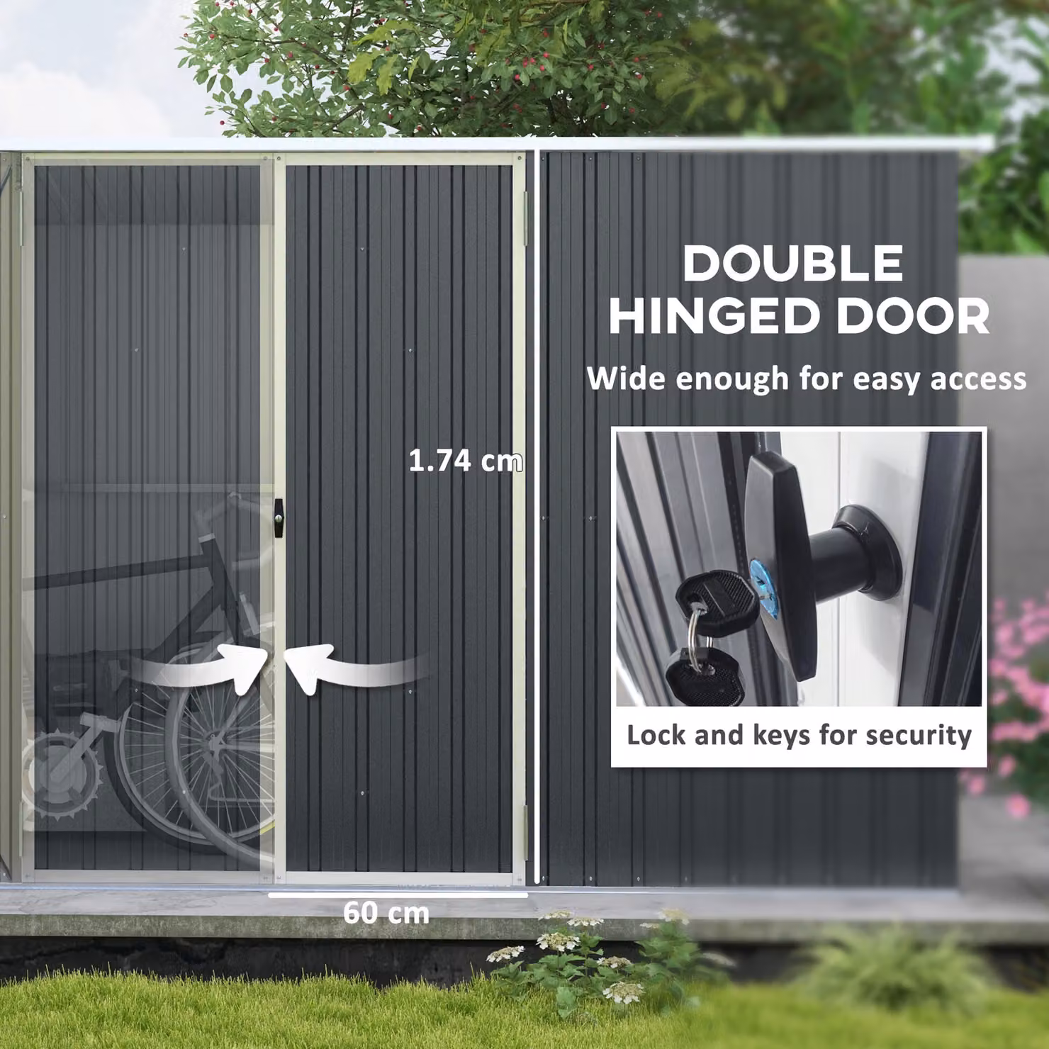Outsunny Grey Galvanised Steel Pent Garden Storage Shed with Lockable Doors – 6