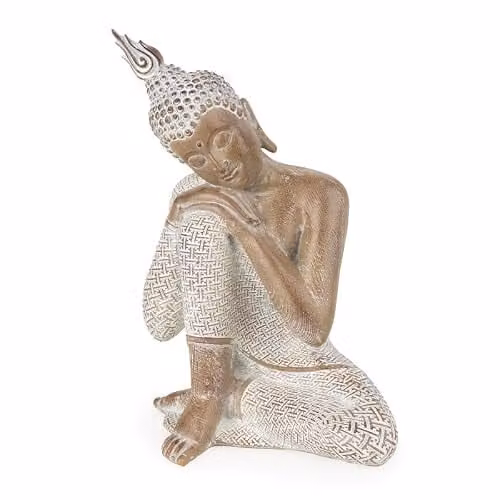 Madison & Mayfair Small Sitting Buddha Resin Ornament in White and Brown