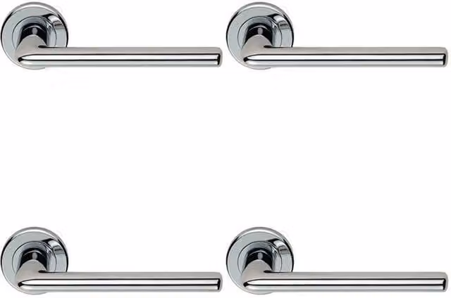 Loops 4 Pair Slimline Straight Bar Lever on Round Rose Concealed Fix Door Handles in Polished Chrome