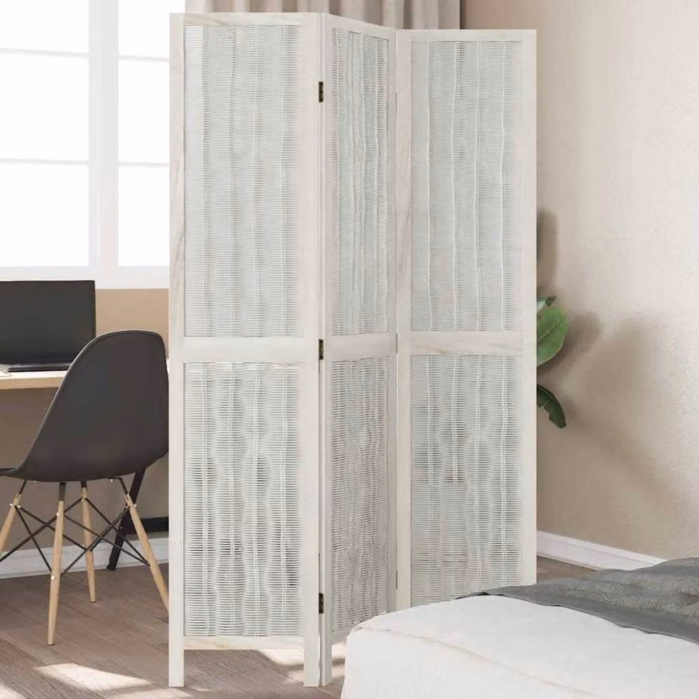 Berkfield Home 3-Panel Room Divider in White Solid Paulownia Wood