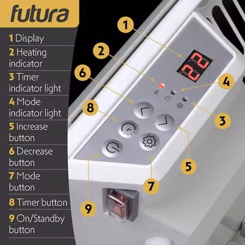 Futura 1000W White Glass Electric Convector Panel Heater, Wall Mounted or Freestanding – 7