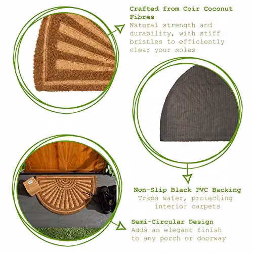 Nicola Spring Half Moon Coir Door Mat, Brown, W/D: 60 x 40 cm – 3