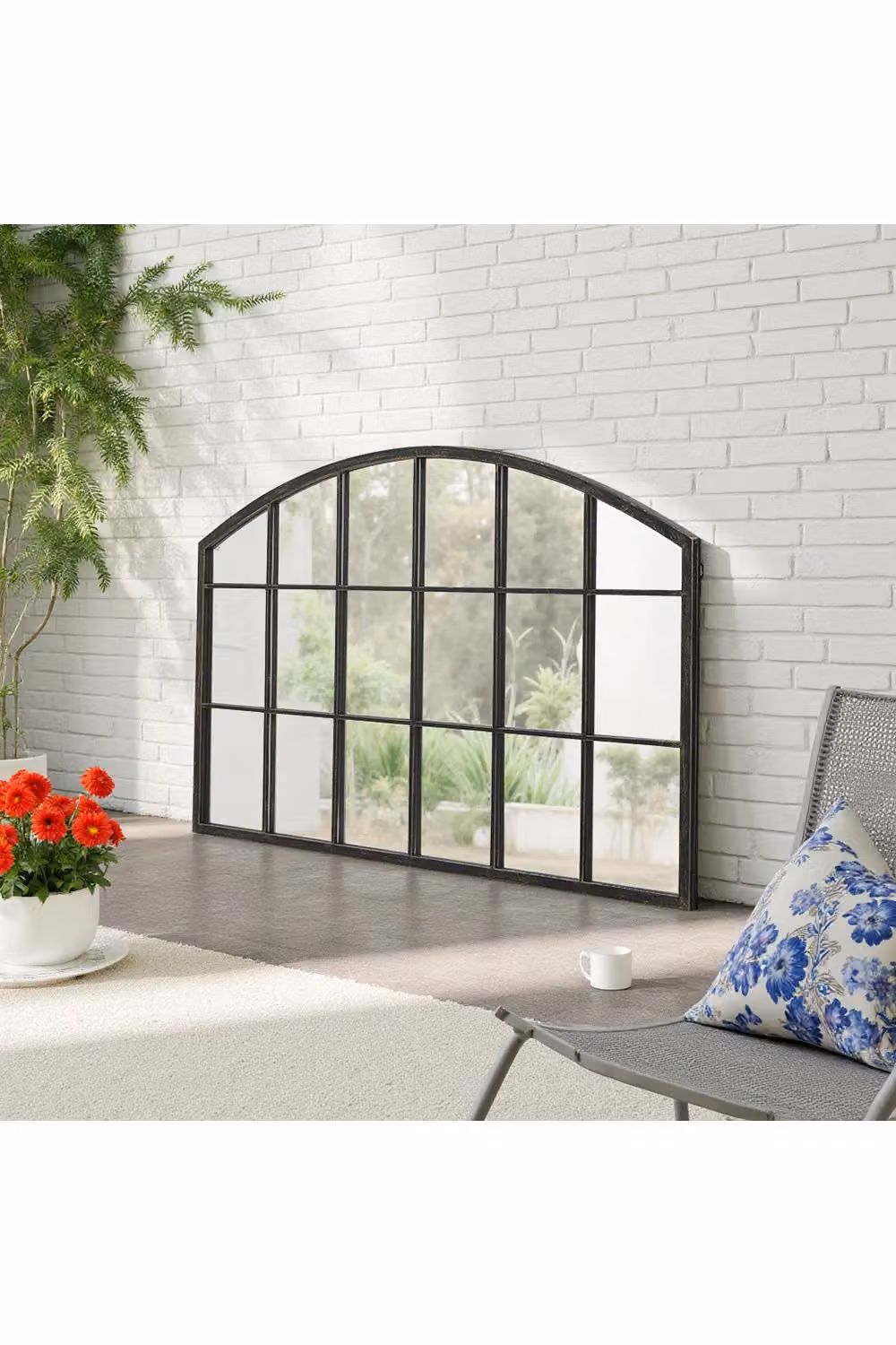Living and Home Modern Bronze Framed Arched Windowpane Wall Mirror – 2
