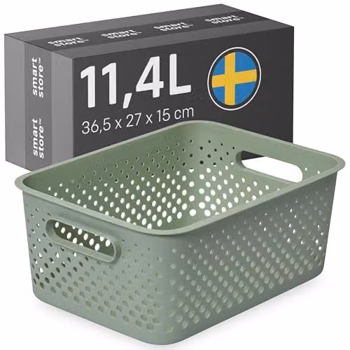 Orthex SmartStore Storage Basket with Handles in Green 11.4L W: 36.5 cm, D: 27 cm, H: 15 cm – 1