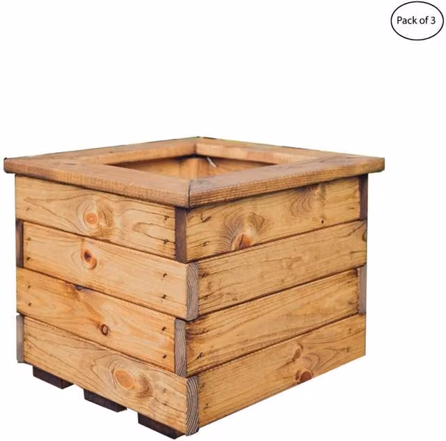 Churnet Valley Garden Furniture Ltd Valley Small Square Timber Planter Multi Pack of 3, Light Brown, W: 39 cm, D: 39 cm, H: 32 cm