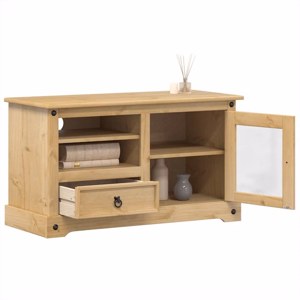 Berkfield Home Corona TV Cabinet in Light Tan Solid Pine Wood, W/D/H: 100 x 45 x 58 cm – 2