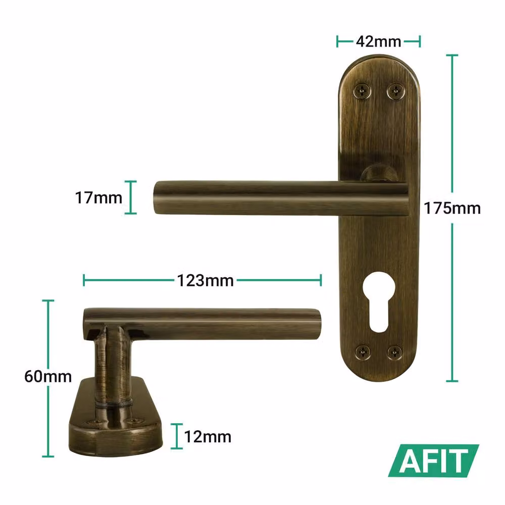 AFIT T-Bar Antique Brass Euro Internal Lock Backplate Handles in Bronze, 1 Pair – 2