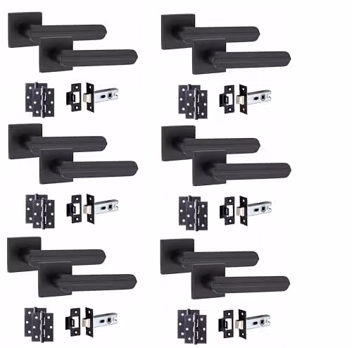 Golden Grace Lima Door Handles with Hinges, Matt Black, 6 Sets