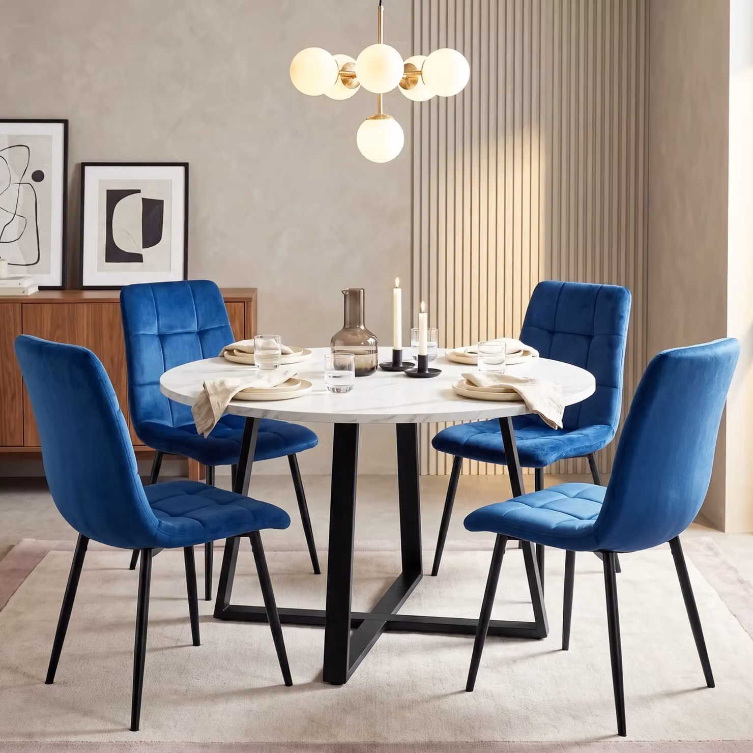 DHS Round Dining Table Set with 4 Chairs, White, Blue, Black or Grey