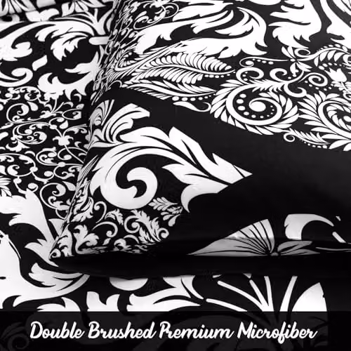 Pamposh Grace Luxury King Size Reversible Microfibre Duvet Cover Set with Pillowcases in Black – 7