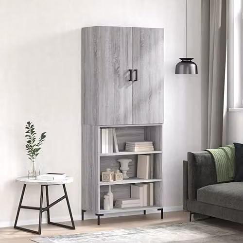 vidaXL Modern Grey Sonoma Highboard with Hinged Doors and Internal Shelves, W/D/H: 69.5 x 34 x 180 cm – 2