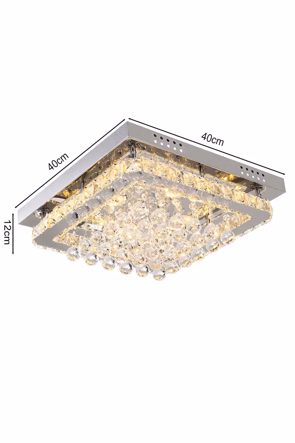 Living and Home Modern Square Crystal LED Flush Mount Ceiling Light in Silver and Chrome – 4
