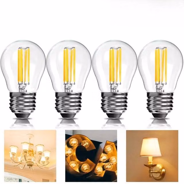 VOGREX 4 Pack Dimmable 4W LED Globe Filament Light Bulbs, E27, Transparent