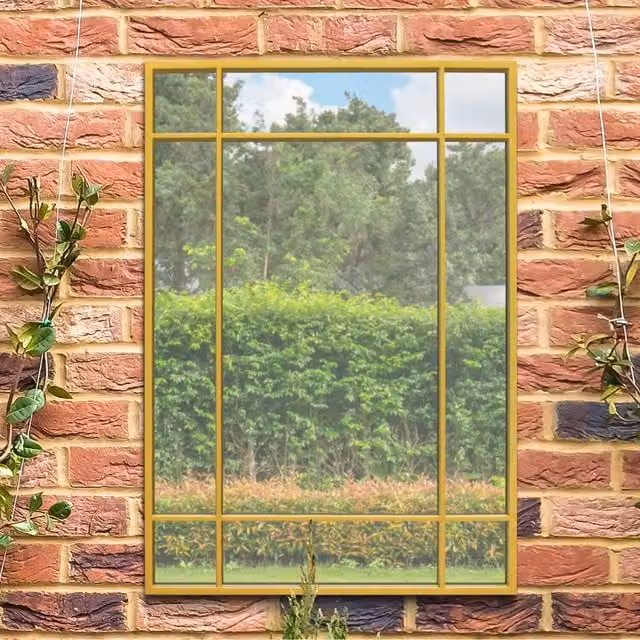 Genestra Gold Rectangular Outdoor Garden Hanging Wall Mirror