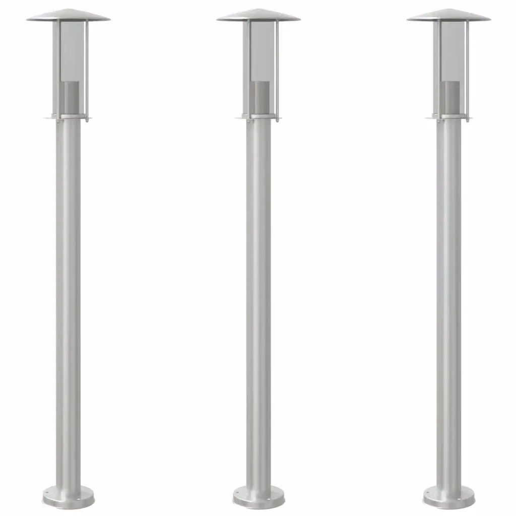 Berkfield Home Set of 3 Silver Stainless Steel Outdoor Bollard Floor Lamps, Height: 100 cm – 2
