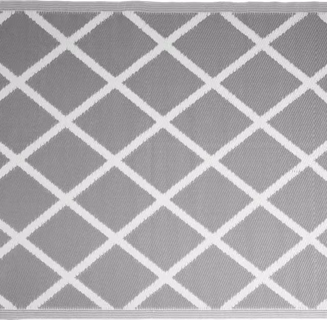 idooka Diamond Squares Outdoor Camping Rug Mat in Grey and White, W/D: 180 x 90 cm