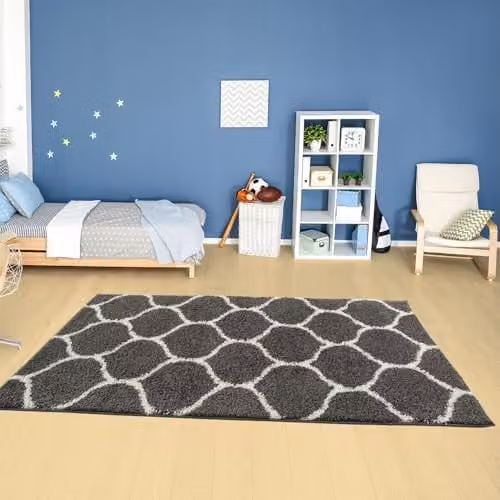 THE RUGS Shaggy Moroccan Design Area Rug, Trellis Dark Grey and Ivory, W: 240 cm, D: 340 cm, H: 30 cm – 3