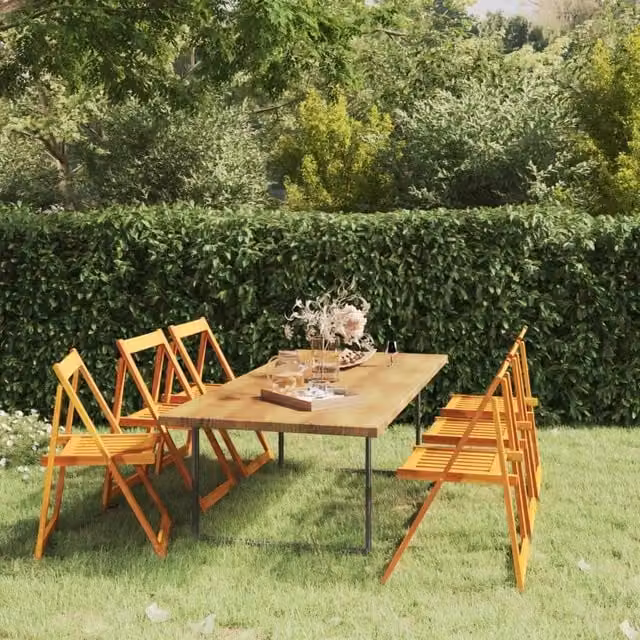Berkfield Home Set of 6 Folding Garden Chairs in Brown Solid Acacia Wood – 1