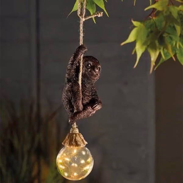 Marco Paul Bronze Resin Hanging Solar Powered Sloth, Height: 34 cm – 1