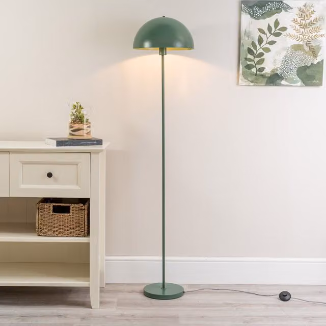 ValueLights Stassi Mid-Century Floor Lamp with Dome Lampshade and LED Bulb in Green