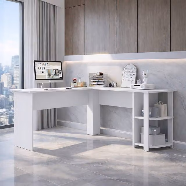Harmin White L-Shaped Corner Home Study Desk