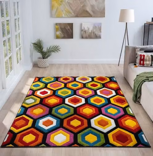 Ultimate Rug Collection Spectra Carved Heatset Geometric Multicolour Rug W: 66 cm, L: 230 cm