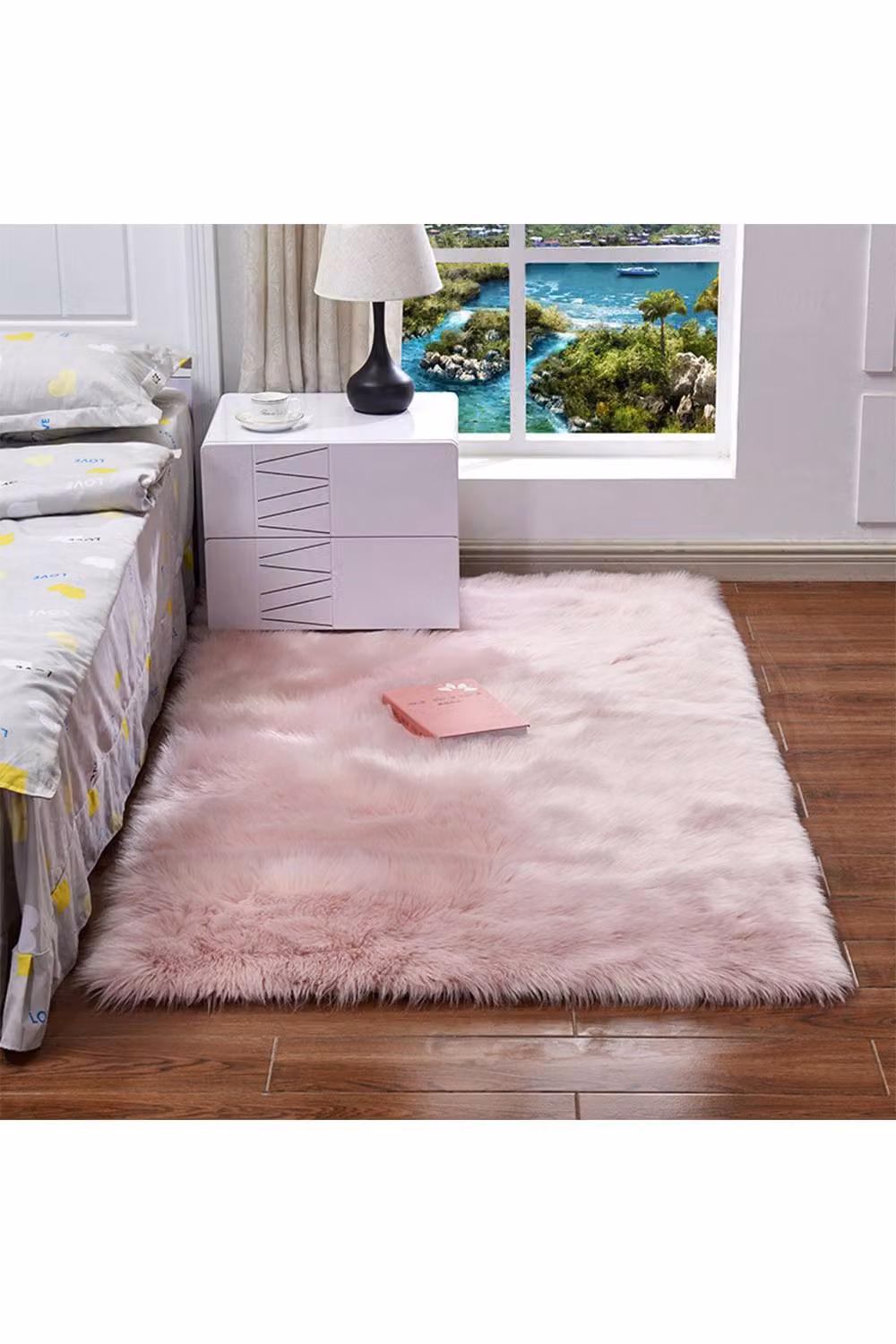 Living and Home Pink Faux Fur Handmade Shag Rug, W: 60 cm x L: 90 cm – 2