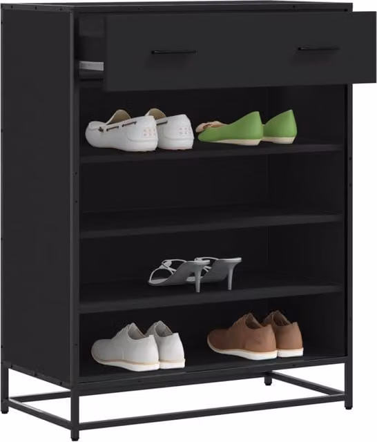 Berkfield Home Black Modern Shoe Cabinet with Metal and MDF Construction, W/D/H: 75 x 38 x 97.5 cm