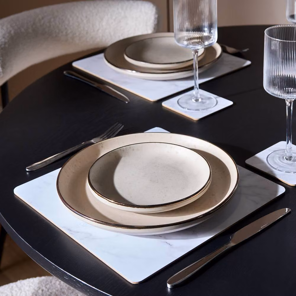 OHS White and Grey Marble Effect Placemat and Coaster Set, Non-Slip and Stain Repellent, W: 40 cm, D: 30 cm – 7