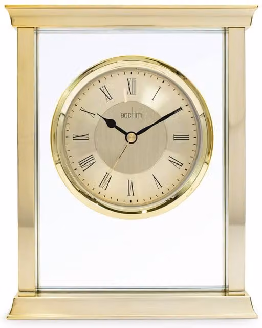 Acctim Halton Gold Quartz Mantel Clock with Polished Metal and Floating Glass Effect