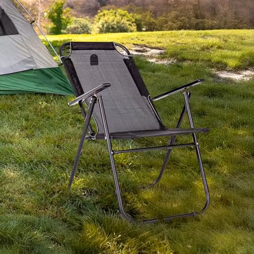 Royalford Pack of 2 Black Folding Camping Chairs with Armrests and Powder Coated Steel Frame – 5