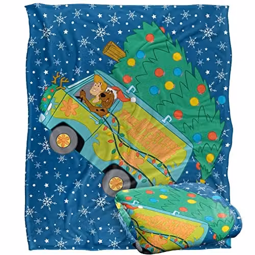 LOGOVISION Scooby Doo Oh Christmas Tree Van Super Soft Microfibre Throw Blanket, W/D/H: 152 x 127 cm, Multicolour and White – 1