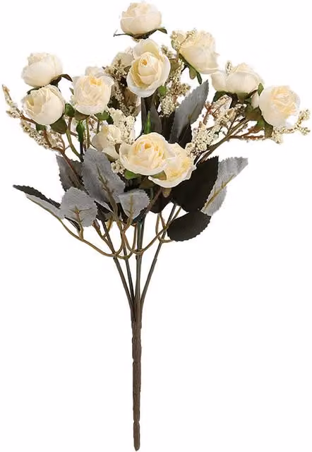Living and Home Artificial Silk Rose Bouquet in Beige for Wedding Decoration