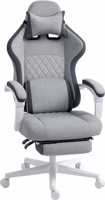 HOMCOM Ergonomic High Back Gaming Chair for Adults in Grey Velvet with Footrest, Lumbar Support and 360 Degree Swivel Seat