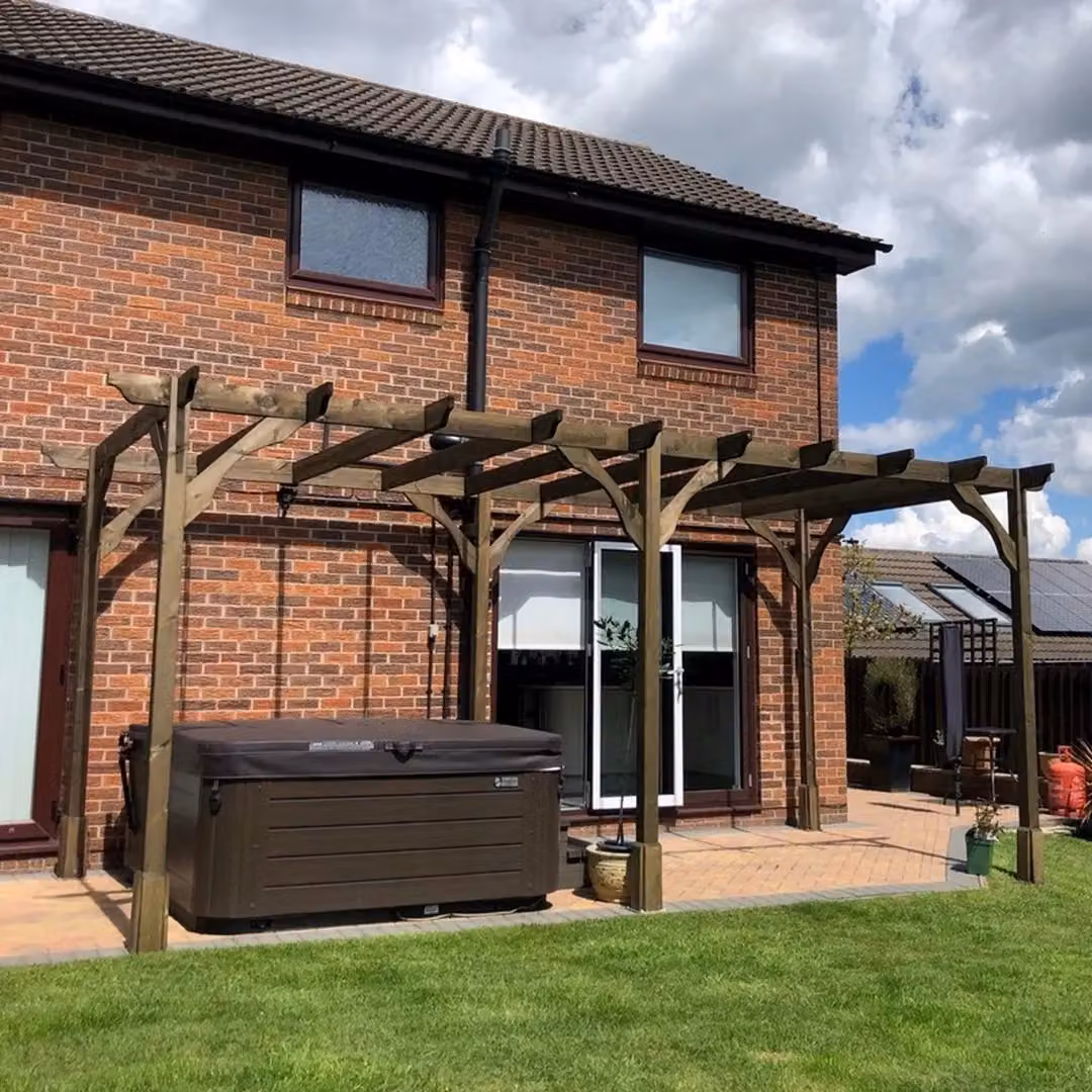 Rutland County Garden Furniture Ltd Premium 6 Post Wood Pergola in Brown and Light Green, W: 540 cm, D: 360 cm, H: 270 cm – 2