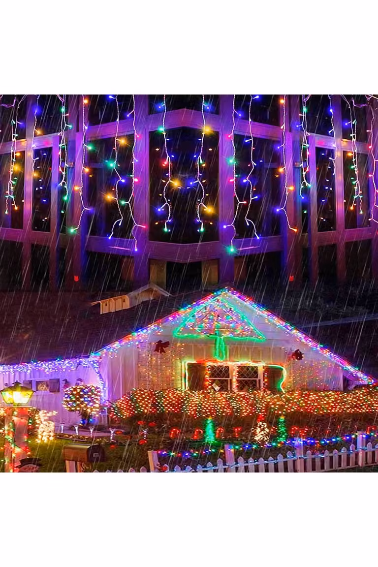 Living and Home Solar-Powered White LED Icicle String Lights with Remote Control and Dusk Sensor