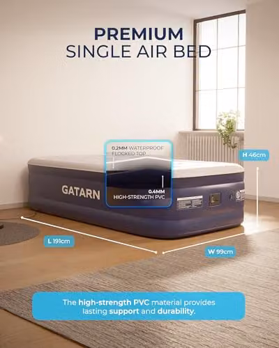 Gatarn Single Inflatable Air Bed with Built-in Electric Pump, Blue, W/D/H: 191 x 99 x 46 cm – 2