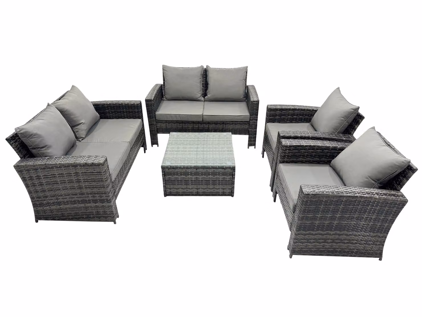 Fimous 6 Seater Rattan Garden Furniture Set in Dark Grey with High Back Sofa, Armchairs, Love Seat and Coffee Table – 3