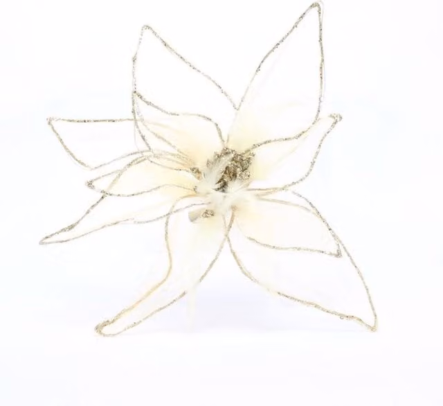 KDMD Gold Poinsettia Organza Flower with Clip, Height: 29 cm