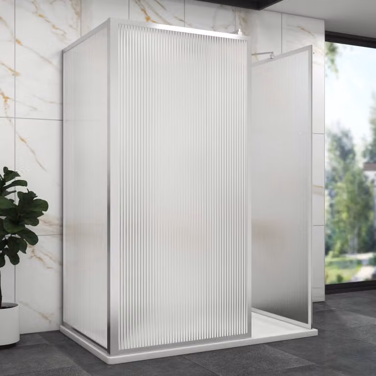 Luxor 3 Sided Walk In Fluted Shower Enclosure with Acrylic Tray and Chrome Frame, W/D: 120 x 70 cm, 8mm Easy Clean Glass