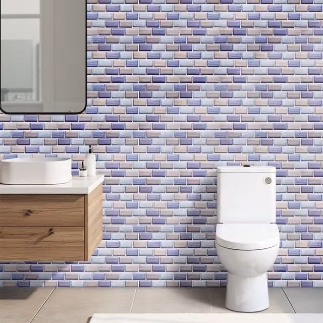Lifeideas 10-Piece Brick Effect Wall Stickers, Multi-colour, W/D/H: 30 x 30 x 0.9 cm