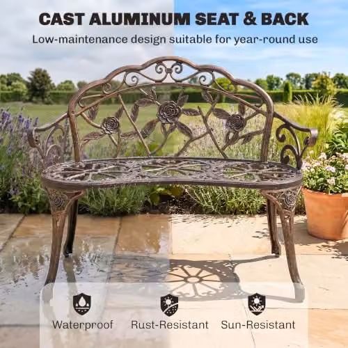 Outsunny Vintage Rose Style Cast Aluminium Garden Bench in Bronze Tone, W/D/H: 78 x 54 x 54 cm – 5