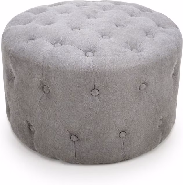 Shankar Cylindrical Upholstered Fabric Pouffe in Grey and Black