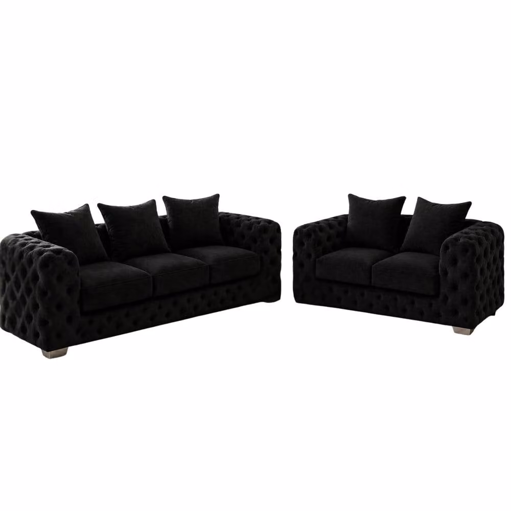 Stratus Interiors Ashley Scatter Back Chesterfield Fabric Sofa 2 and 3 Seater Set in Black – 3