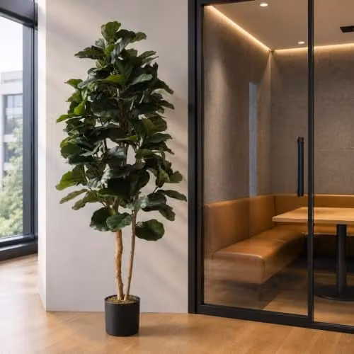 Leaf Design UK 180cm Artificial Fiddle Fig Deluxe Tree in Green with Black Plastic Pot