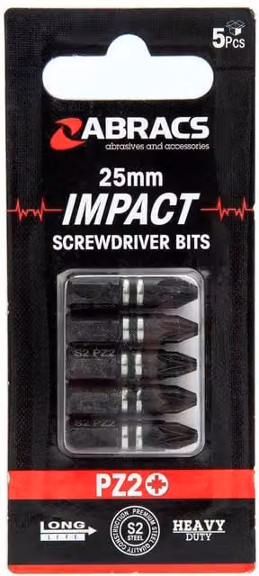 Abracs PZ2 Impact Screwdriver Bit, 5 Pack, Black Steel